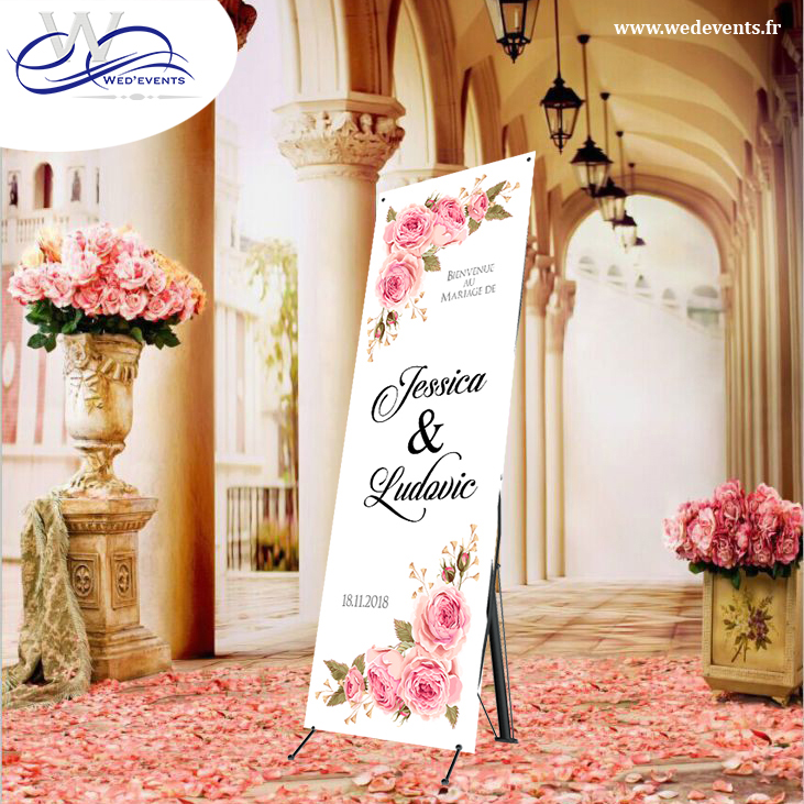 bannière de bienvenue personnalisée mariage fleurs